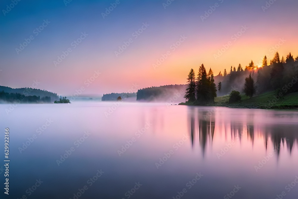 Fototapeta premium sunrise over the lake
