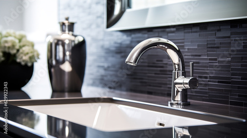 an elegant sink and a modern faucet, capturing the smooth curves and intricate design details.