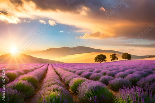 lavender field in region by Generated with AI technology