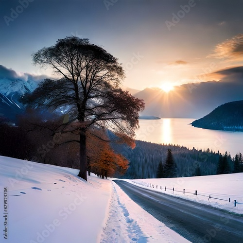winter landscape with snow covered trees created using generative AI tools