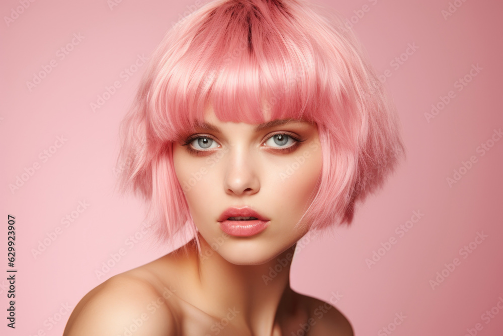 Beautiful girl with short pink hair Generative AI Beautiful girl with short pink hair Generative AI