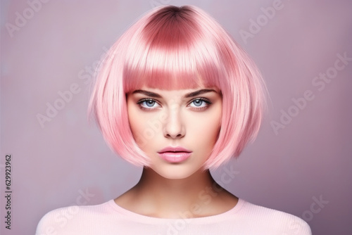 Beautiful girl with short pink hair Generative AI