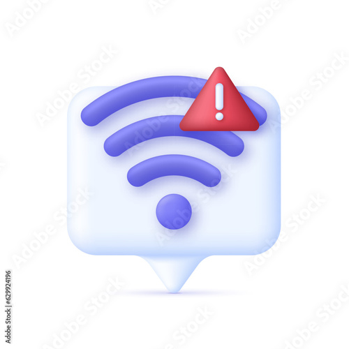 3D Wireless or Wifi illustration. Bad connection concept. Lost network Wifi. Error Internet. Broadcasting area with Wifi
