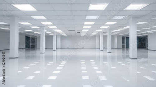 futuristic modern office building interior in urban city, Empty hall of business building with lights.