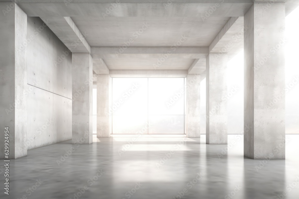 Fototapeta premium Empty room with concrete walls of tall skyscraper commercial office building, Concrete floor.