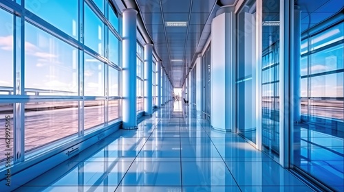 Hallway in Building with glass, Modern interior design background.