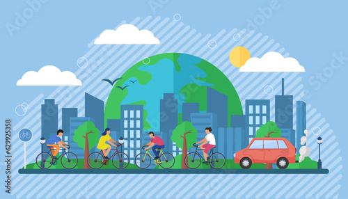 Environmentally friendly city. Bike Lane. People ride bicycles. © dasha122007