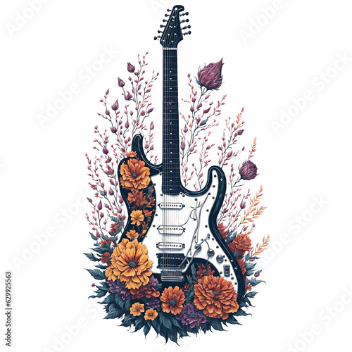 Watercolor Illustration Electric Guitar PNG Design,  Can be used for the logo, t-shirt design, posters, banners, greetings, print design, generative ai	
