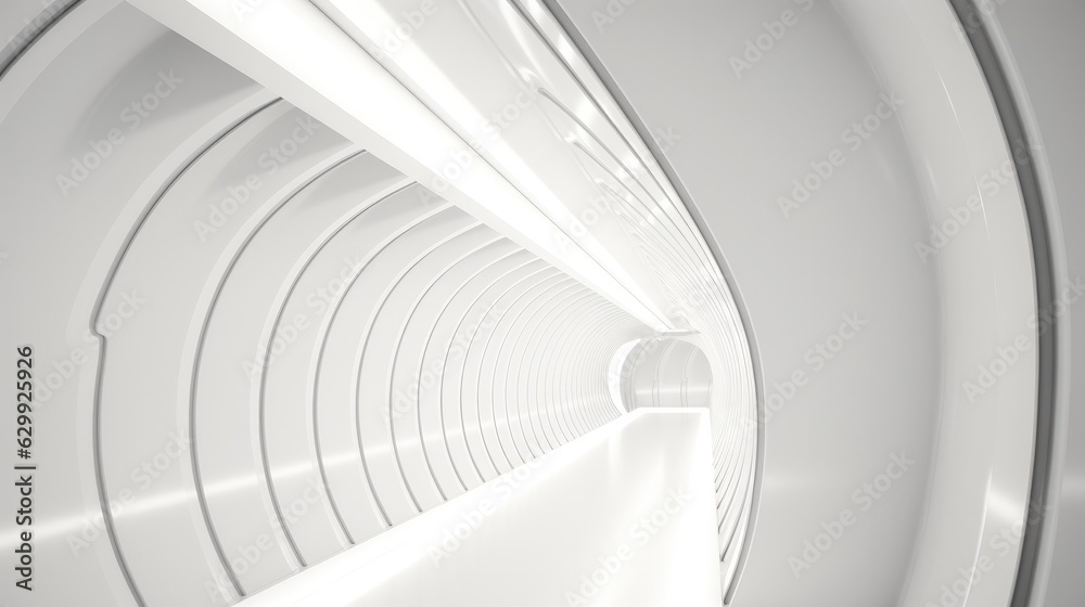 Fototapeta premium White futuristic tunnel leading to light, Modern style.