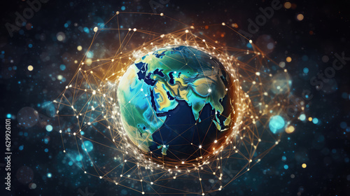 Abstract digital globe with connected lines and dots. Global network connection. illustration art. created by generative AI technology.