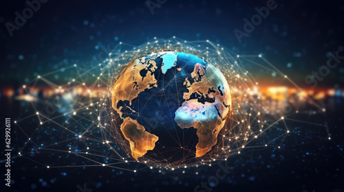 Abstract digital globe with connected lines and dots. Global network connection. illustration art. created by generative AI technology.