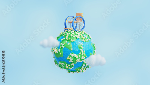 Wheelchair with abstract Earth. International Day of Persons with Disabilities. December 3 design concept. 3d render, 3d illustration.