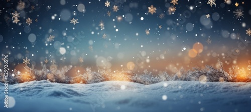 Winter season snowfall bokeh background. Christmas and new year event concept. Generative AI technology. © Hero Design
