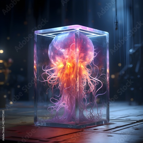  jellyfish in a resin cube , generated with AI 