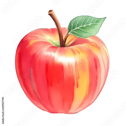 Watercolor red apple isolated on transparent background. Ai generate.