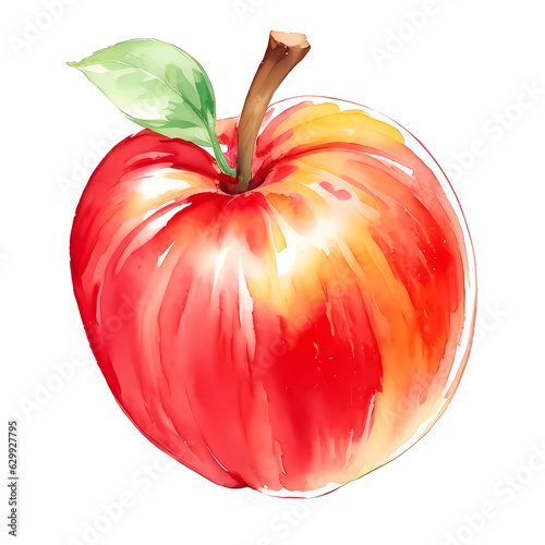 Watercolor red apple isolated on transparent background. Ai generate.