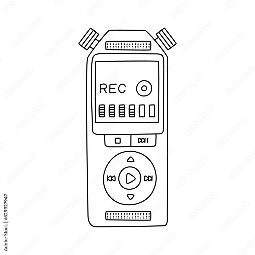Naklejka premium Vector hand drawn portable voice recorder icon. Voice Recorder Doodle style