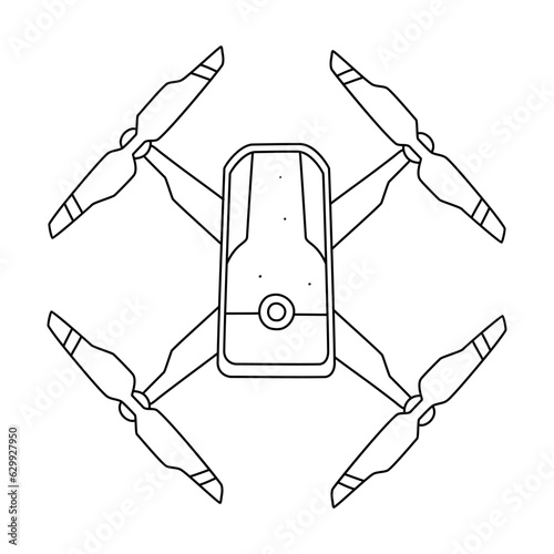 Drone quadrocopter doodle line stroke. Drone vector isolated sign on white background