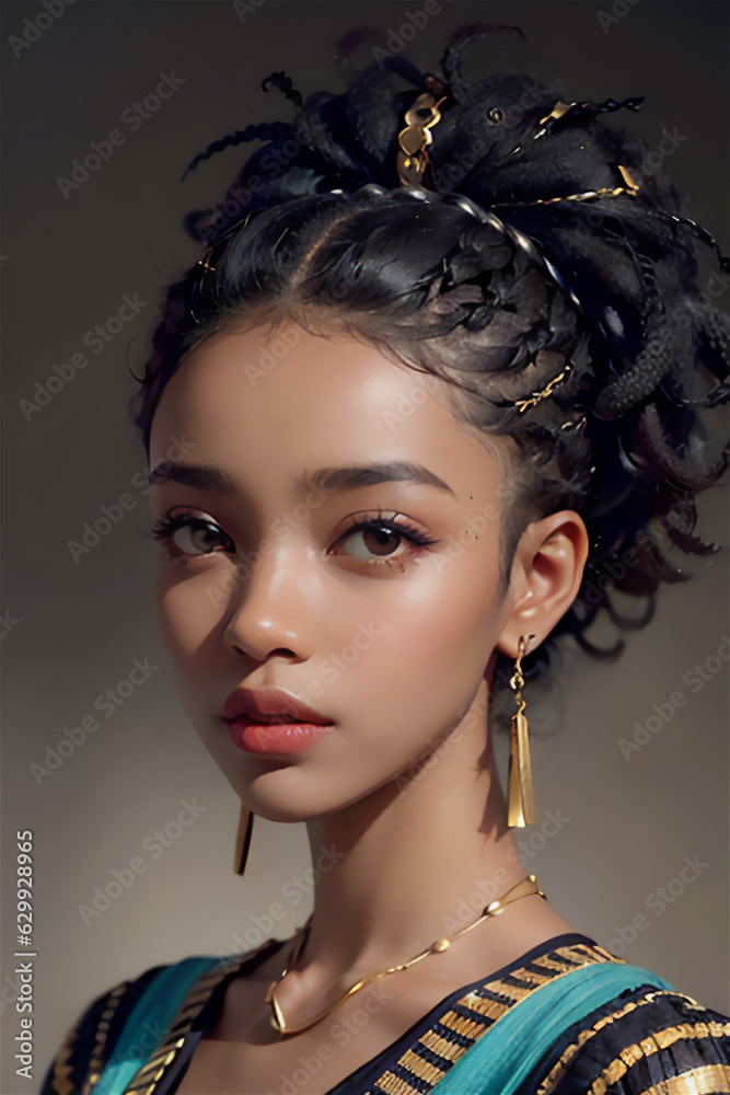 Fototapeta premium Beauty portrait of African American girl with afro hair. Beautiful black woman. Cosmetics, makeup and fashion