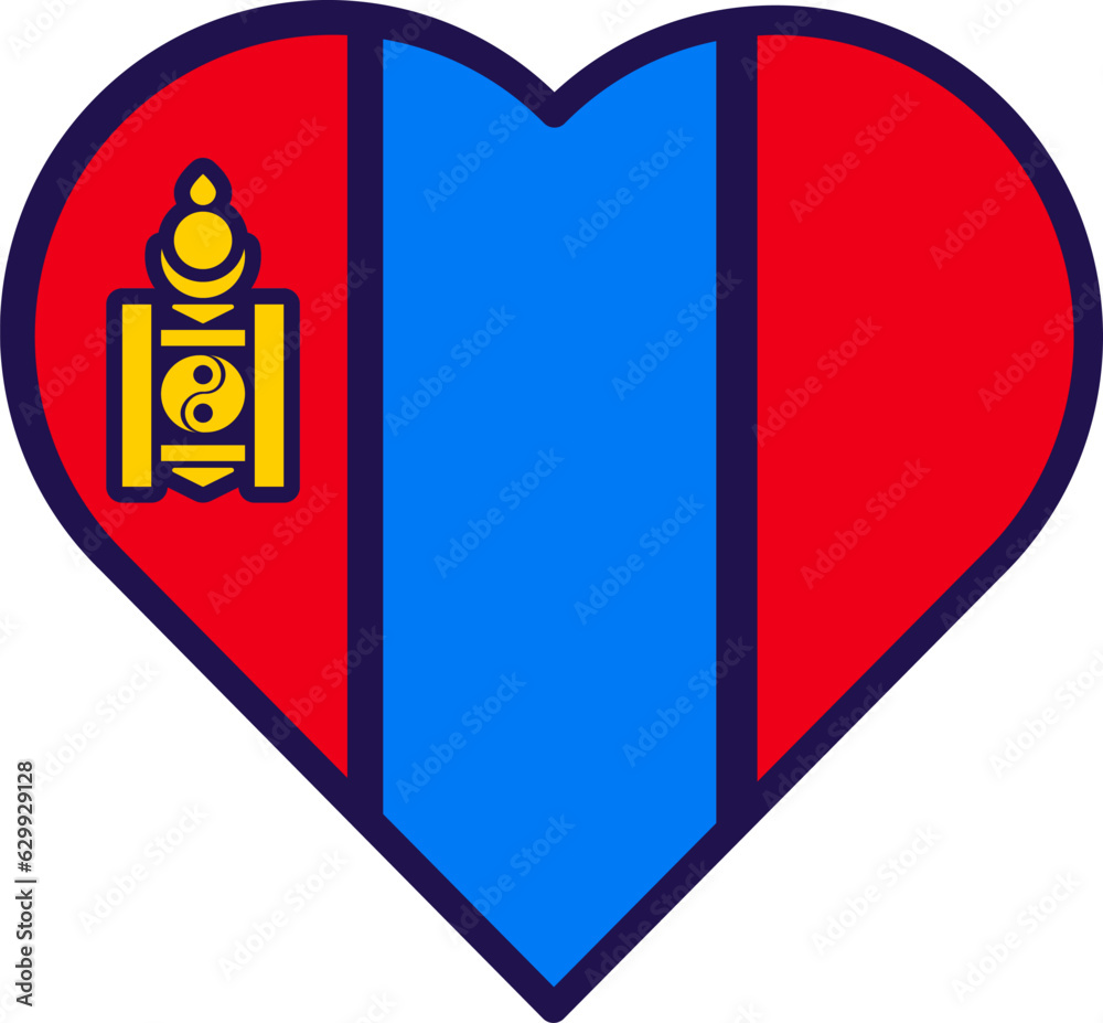 Naklejka premium Mongolia Flag Festive Patriot Heart Outline Icon