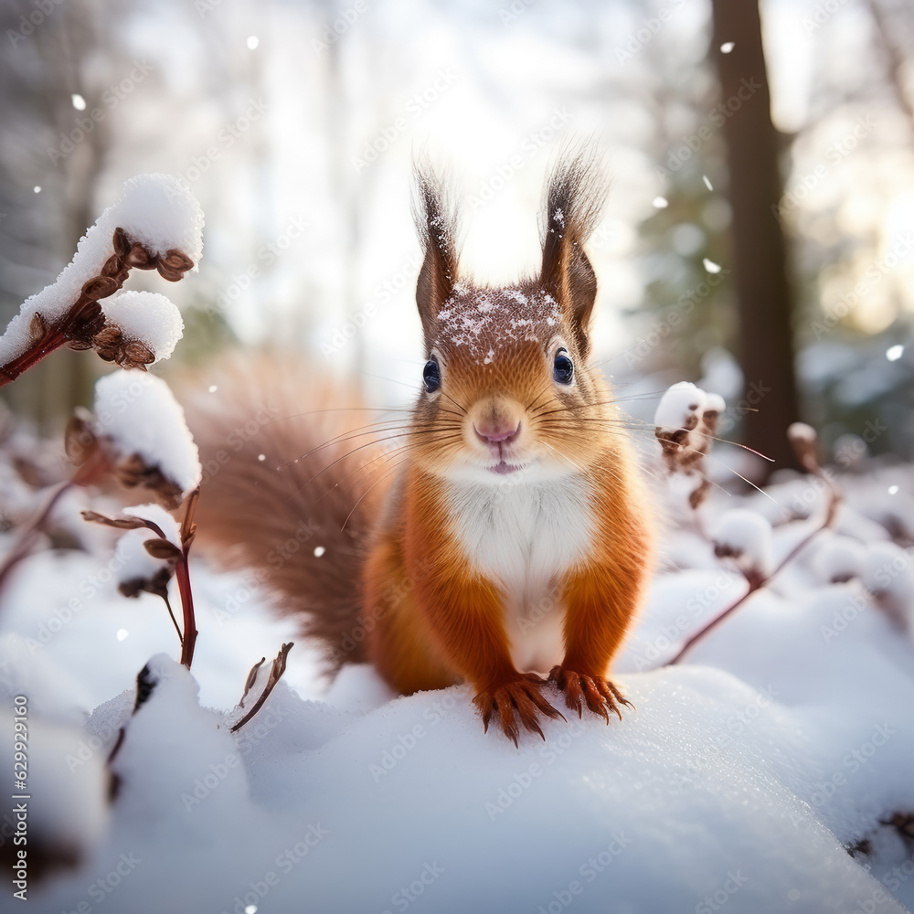 Cute red squirrel in the snow Cute red squirrel in the snow