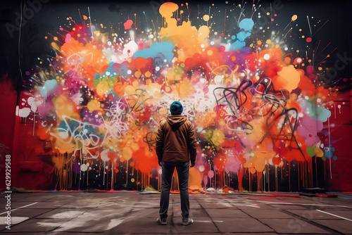 graffiti artist spray painting wall photo