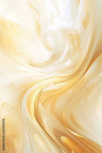 A painting of a swirl of white and gold. Abstract white, yellow and gold background.