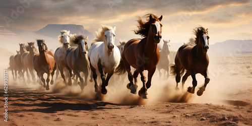  A group of horses running in the desert  © Faiza