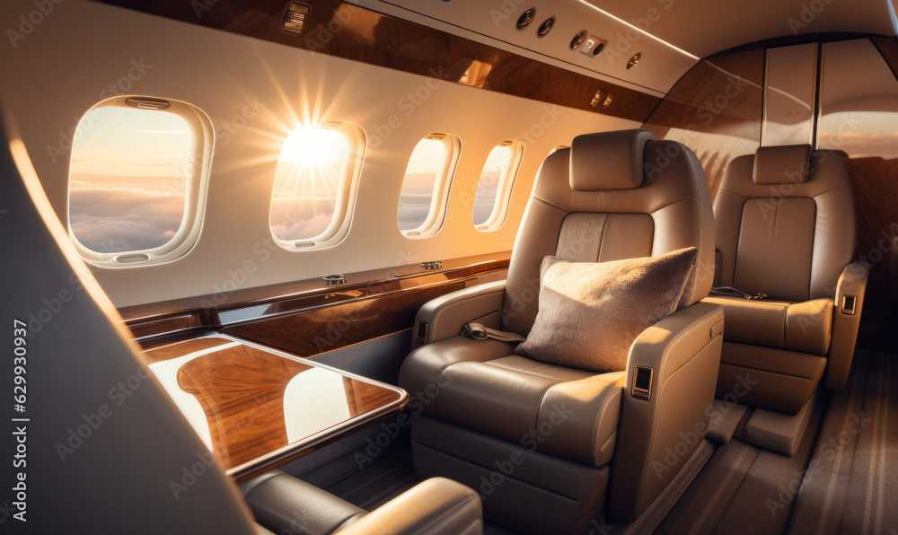 Luxury interior of a private jet or first class flight Luxury interior of a private jet or first class flight