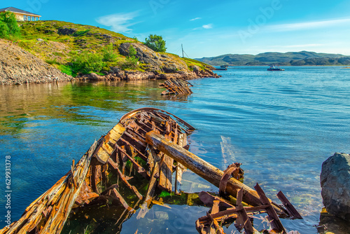 Cemetery of lost ships in the small fishing town of Teriberka.