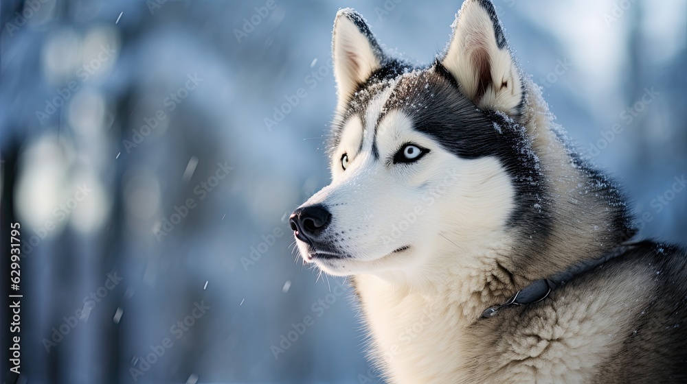Siberian husky dog outside in a snowy climate Siberian husky dog outside in a snowy climate