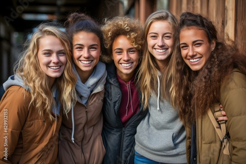 Diverse group of young female friends, generative ai © FrankBoston