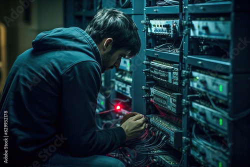 hacker in a server room, generative ai