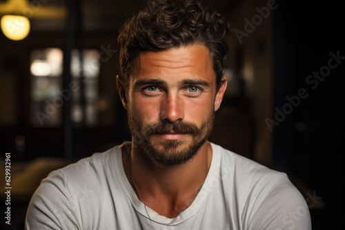 Masculinity and Grooming: A portrait of a man with a sultry, good-looking, sharp-tongued appearance.