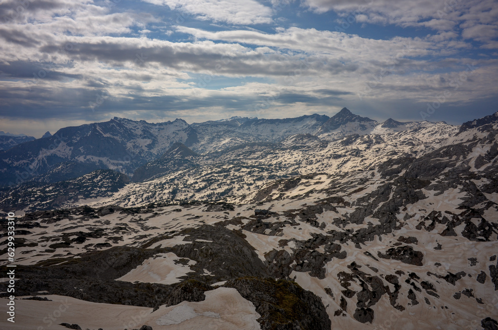 view of Steinernes Meer mountain range in early summer, Austria