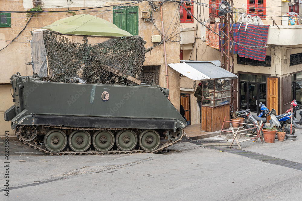 Heavy tank on the street of old town Tripoli, Lebanon Heavy tank on the street of old town Tripoli, Lebanon
