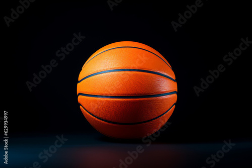 Bright orange basketball, isolated on a black background with copy space