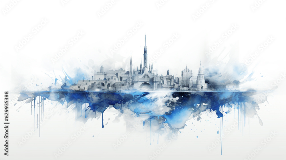 Obraz premium Poster abstract watercolor of the city. Sustainable development plan concept