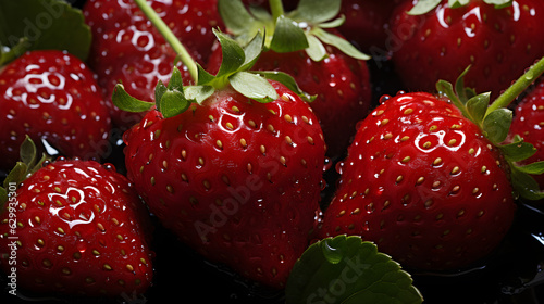 Fresh strawberries on a black background. Close up