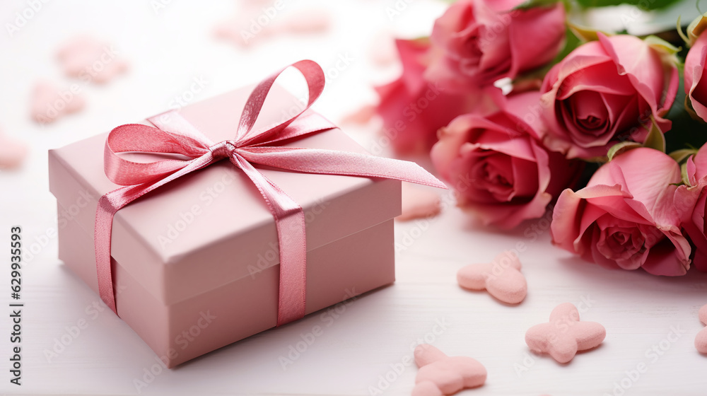 Gift box and beautiful flowers Gift box and beautiful flowers