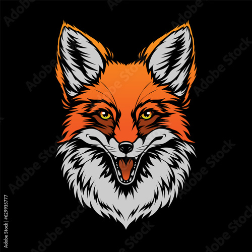Cute red fox portrait, vector illustration on black background