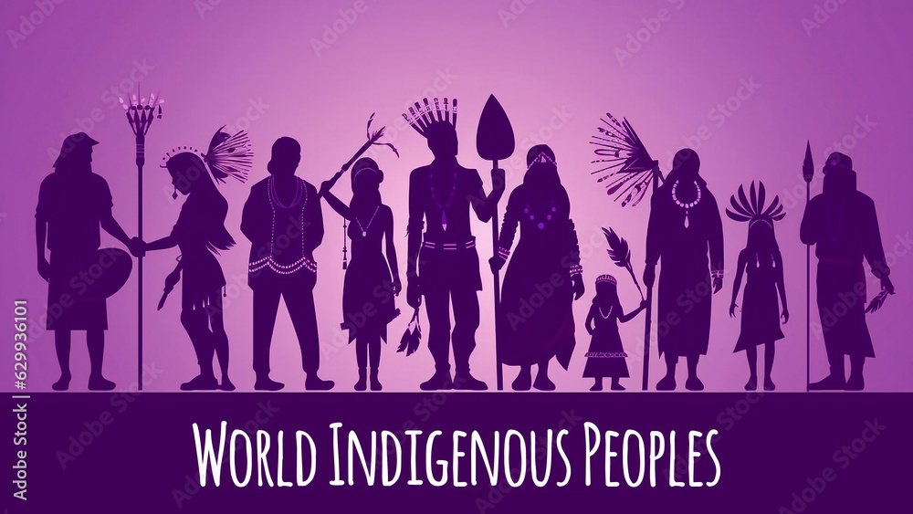 Indigenous Peoples Day with Group of Indian Character Wearing Fur Bonnet Indigenous Peoples Day with Group of Indian Character Wearing Fur Bonnet