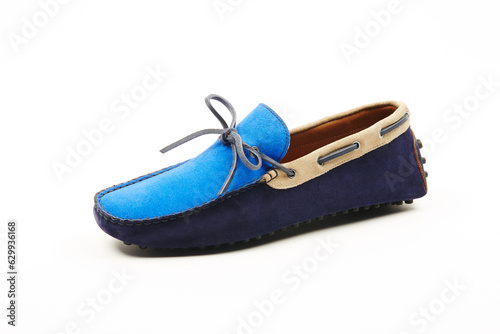 Handmade men's leather moccasins, loafers on an isolated white background. 