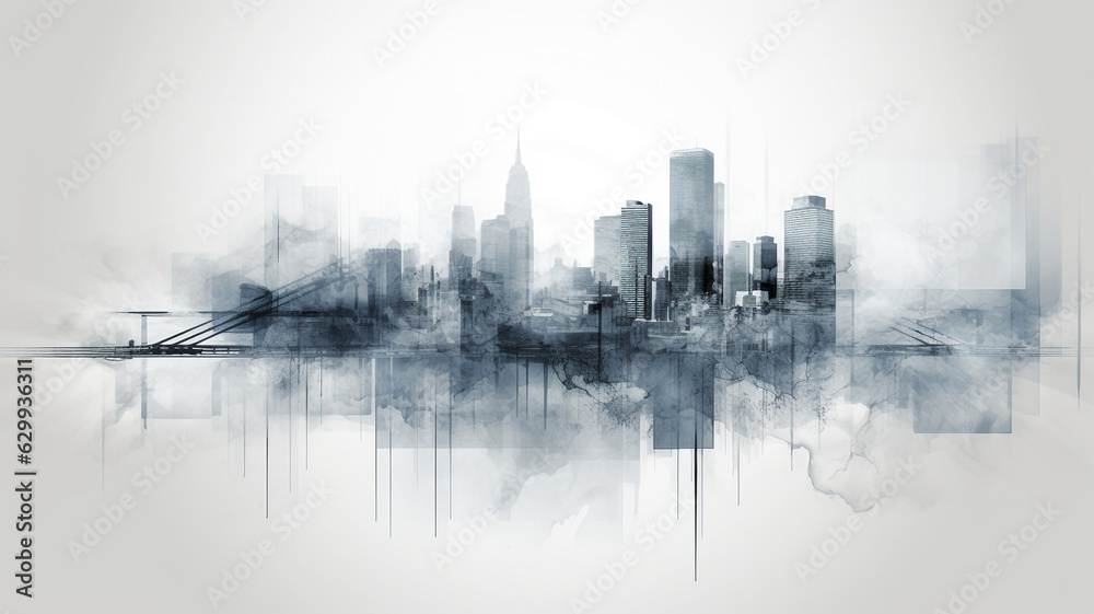 Poster abstract watercolor of the city. Sustainable development plan concept