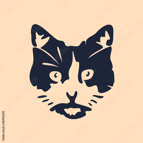 Cat head silhouette drawn into modern graphic design, mascot for illustration, logo, web and print, felis catus