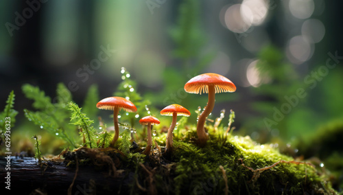 Small mushrooms in the forest. AI generated