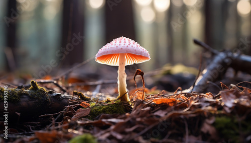 Small mushrooms in the forest. AI generated