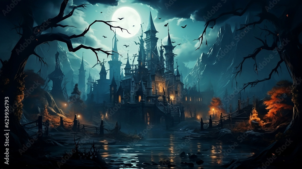 Halloween castle. Generative AI