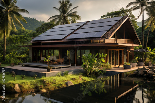 House with solar panels on the roof © arhendrix