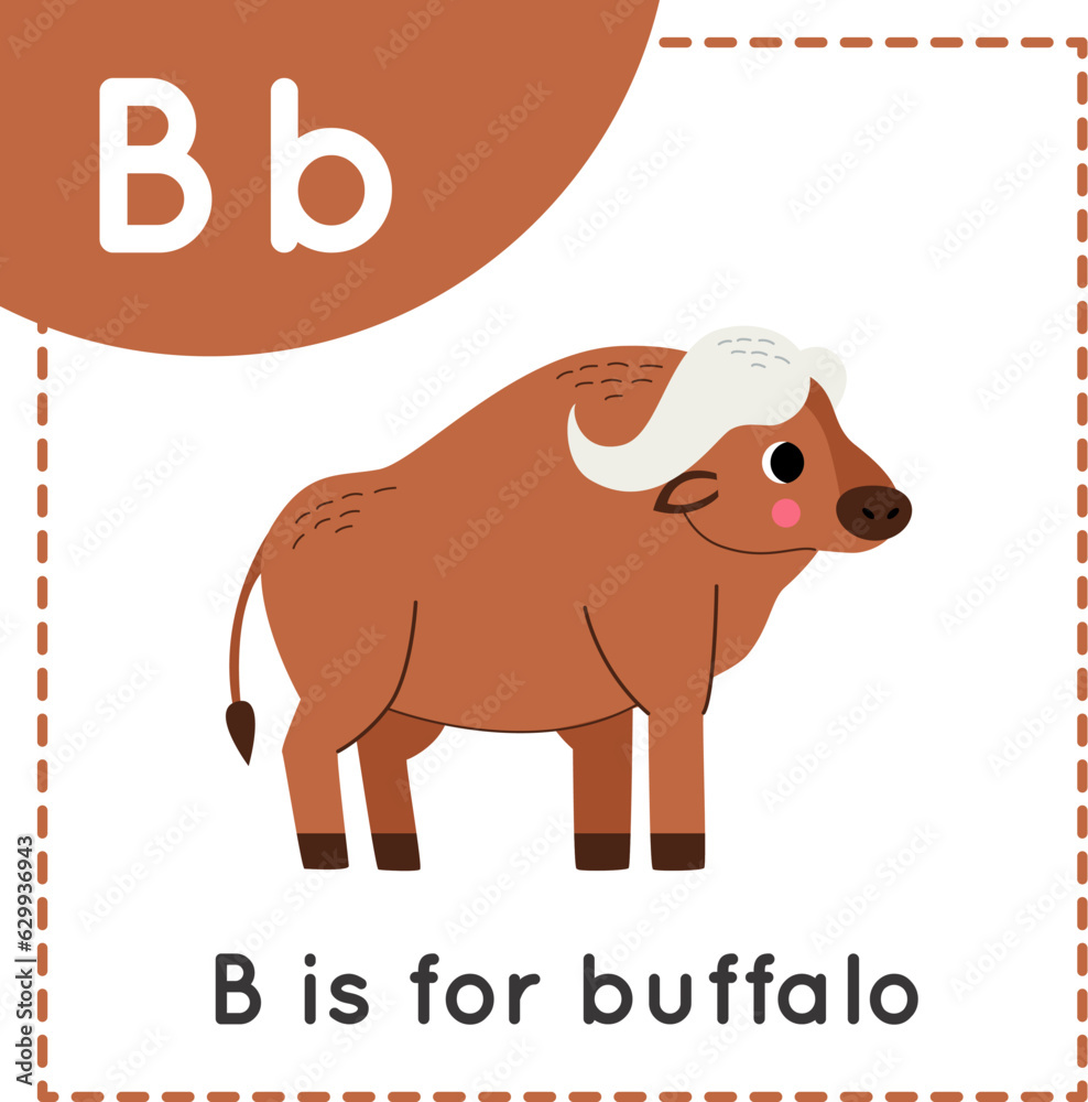 Learning English alphabet for kids. Letter B. Cute cartoon buffalo. Learning English alphabet for kids. Letter B. Cute cartoon buffalo.